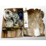 Two boxes of Scandinavian glass ware, decanters,