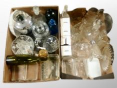 Two boxes of Scandinavian glass ware, decanters,