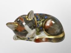 A Royal Crown Derby Catnip Kitten paperweight with gold stopper,