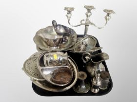 A collection of silver plate including candelabrum,