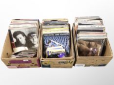 Three boxes of LP's and 45's including Tears for Fears, The Police, Wings,