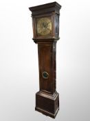 A 19th century Danish stained pine longcase clock with later brass dial signed Thomas Bradford,