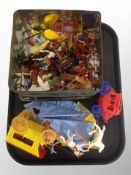 A tray of die cast plastic native American figures,