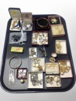 A collection of costume jewellery including gold plated bangles, necklaces, Celtic crucifix pendant,