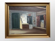 E Dahl (Danish) : A cottage interior, oil on canvas,