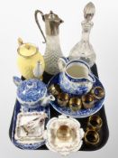 A group of blue and white ceramics including Wedgwood Landscape pattern jug, Spode Italian teapot,