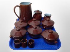 Twelve pieces of Denby treacle glazed pottery