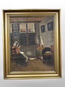 Danish School : A lady reading in an interior, oil on canvas,
