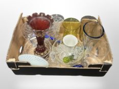 A box of 20th century glass ware including vases,