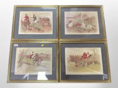 A set of four gilt framed colour lithographic fox hunting prints,
