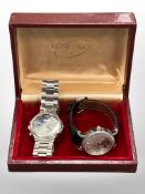 Two Ingersoll gent's wrist watches in a Longines box