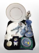 Several pieces of Wedgwood blue and white jasper ware, Spanish figure,