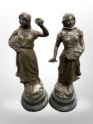 A pair of Victorian spelter figures of harvesters,