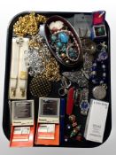 A group of costume jewellery, compact, Continental pocket lighters,