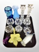 A group of Scandinavian glass ware, pair of candlesticks, tealight holders,