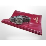 A lady's stainless steel Omega Seamaster automatic calendar centre seconds wristwatch, Omega crown,