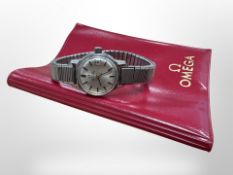A lady's stainless steel Omega Seamaster automatic calendar centre seconds wristwatch, Omega crown,