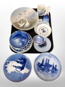 A group of Bing and Grondahl blue and white plates,