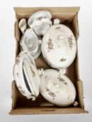 A box of KPM lidded porcelain tureens etc