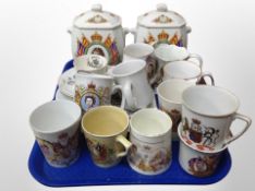 A collection of Royal commemorative ceramics, mugs,
