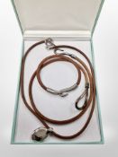 A Hermes leather hook and eye necklace and matching bracelet, lengths 36cm and 18cm respectively,