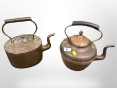 Two Victorian copper kettles,