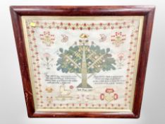 A Victorian sampler by Jane Kay dated 1897,