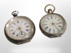 Two silver fob watches with enamelled dials