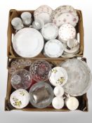 Two boxes of Japanese Diane tea china, French porcelain part tea service, decanter, glasses,