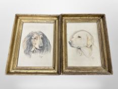 S Winn : Two portraits of dogs, colour chalks, signed in pencil and dated '74, each 29 cm x 20 cm.