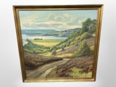 Danish School : landscape with bay beyond, oil on canvas,