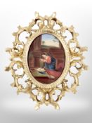 19th century Italian School : The Madonna and Child, oil on porcelain oval plaque, 14 cm x 10.