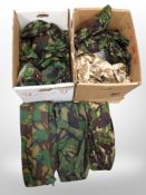 Two boxes of army camouflage clothing