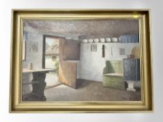 Poul Ronne (Danish) : Cottage interior, oil on canvas,