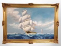 M Grant : Tall ships at sea, oil on canvas,