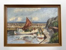 Danish School : Fishing boats by a dock, oil on canvas,