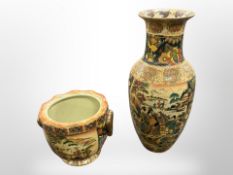 A Japanese Satsuma ware baluster vase and further pot,