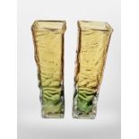 A pair of Whitefriars textured rectangular vases,