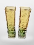 A pair of Whitefriars textured rectangular vases,