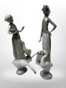 Two Lladro figures - Ladies with geese and two further geese (4)