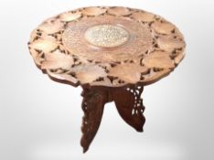 An Indian bone inlaid hardwood occasional table,