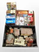 Two boxes of model railway buildings,