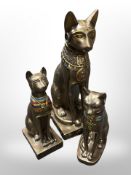 Three bronzed Egyptian style cat figures,