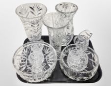A group of crystal vases,