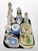 A group of ceramics including Wedgwood lidded porcelain trinket box, two pieces of Jasperware,