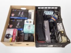 Two boxes of mobile phones, BT home phones, cameras including Canon EOS 400D,