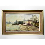 British School : Fishing boat moored on a bank, oil on board, indistinctly signed and dated 1922,