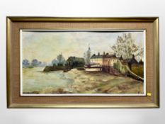 British School : Fishing boat moored on a bank, oil on board, indistinctly signed and dated 1922,