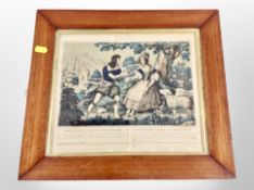 A 19th century French hand coloured engraving depicting Estelle and Nemorin,