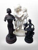 A resin figure of the Three Graces, height 41 cm, together with a Regency Fine Arts figure,